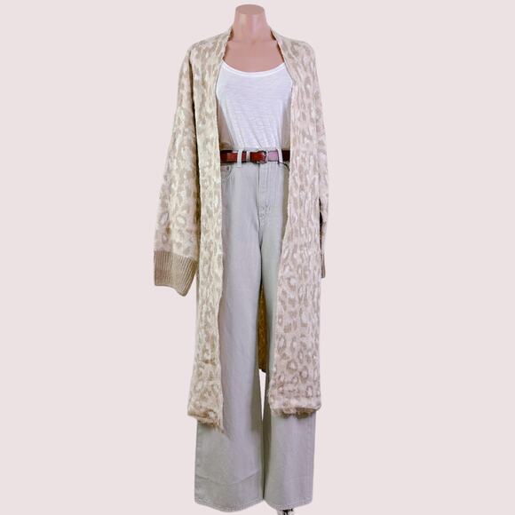 Topshop Leopard Animal Print Longline Open Front Cardigan Duster Tan Cream 4 6 - Picture 2 of 11